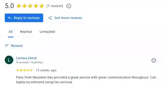 5-star client review on Google