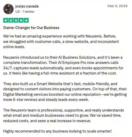 Verified 5-star client review on Trustpilot