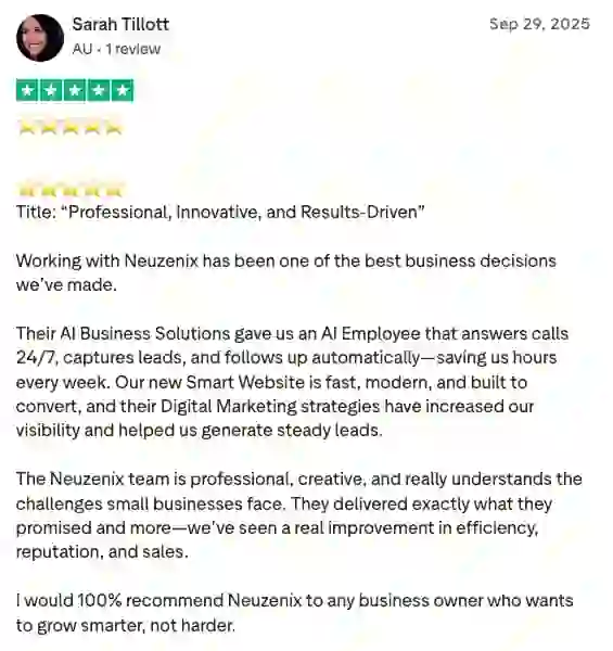 Verified 5-star client review on Trustpilot